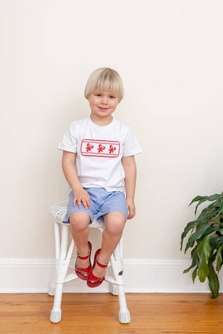 White Crawfish Smocked Tee with 'Denim' Shorts-Baby & Kids Clothing-[product_category]-Whatsoever Things
