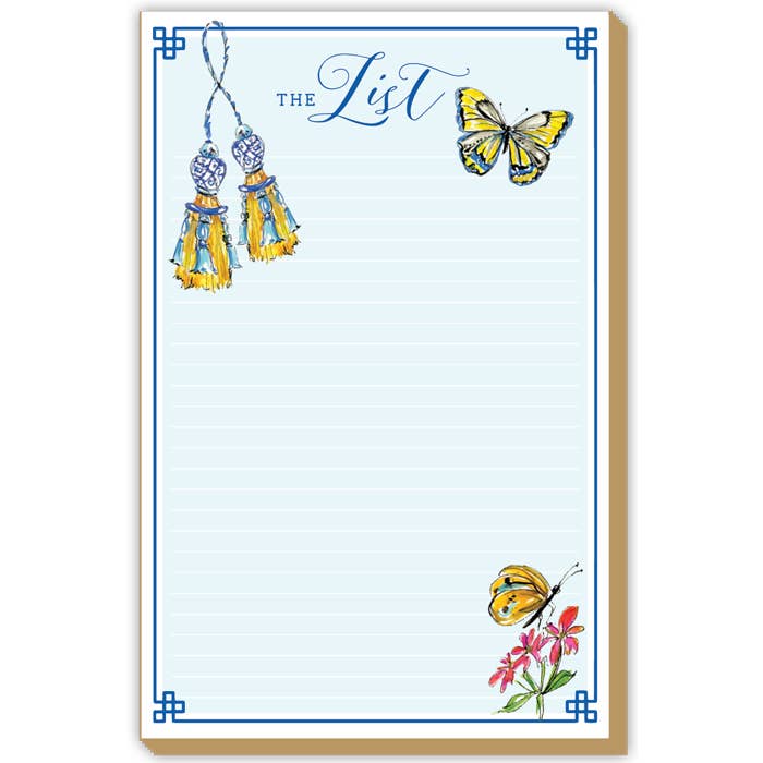 The List Tassels and Butterflies Blue Luxe Large Notepad