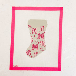 Hand-Painted Coquette Bow Mini Stocking Needlepoint Canvas
