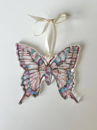 Pink Butterfly Acrylic Christmas Ornament | Wreath Charm