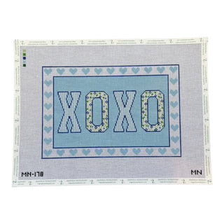 XOXO Block Letters on Blue Lumbar Pillow Needlepoint Canvas