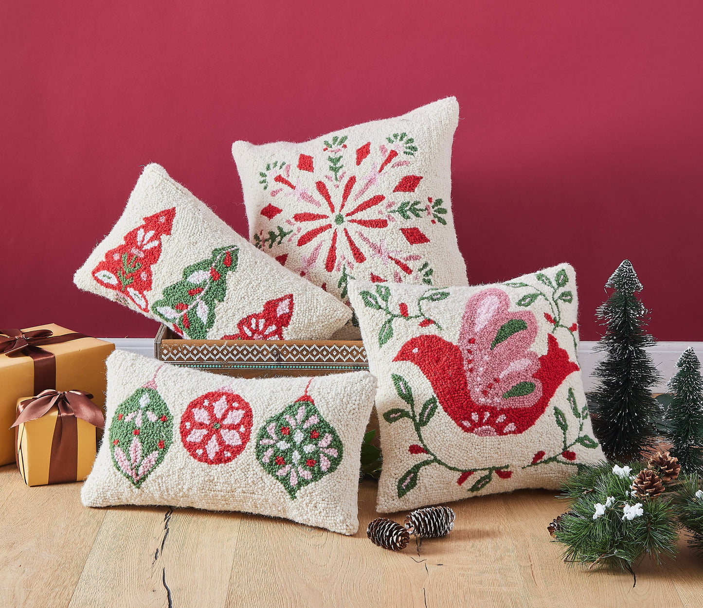 Festive Folk Tree Hook Pillow-Pillows-[product_category]-Whatsoever Things