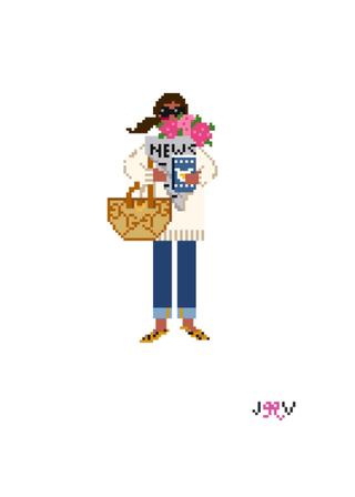 On Order from Vendor - News & Flowers Girl Dark Needlepoint Canvas
