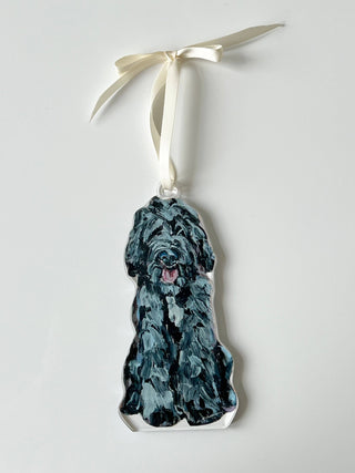 Goldendoodle Black Shaggy Acrylic Christmas Dog Ornament | Wreath Charm