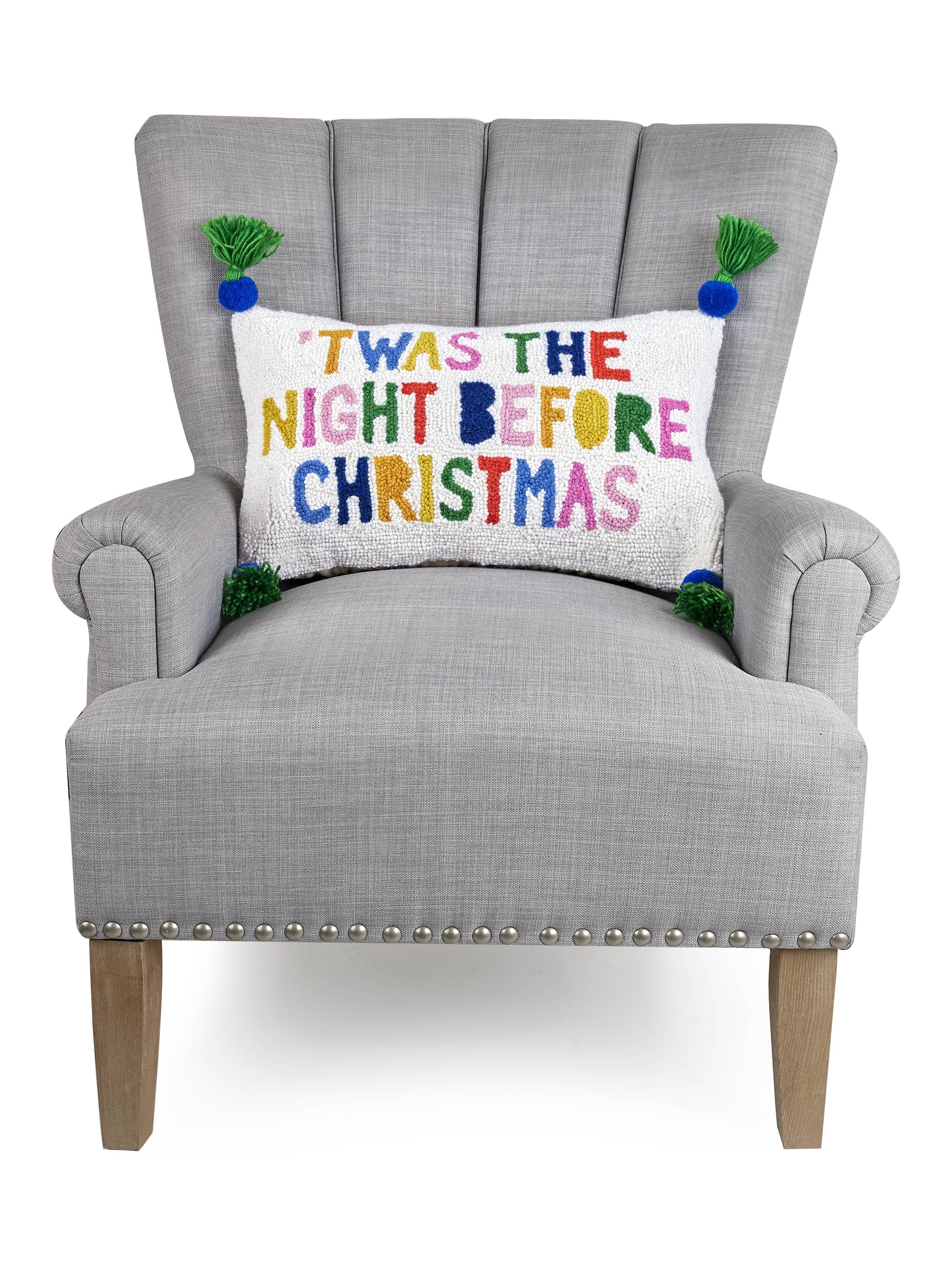 Night Before Christmas w/Pom Hook Pillow-Pillows-[product_category]-Whatsoever Things