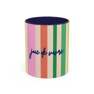 Colorful Striped Accent Coffee Mug, Navy – 'Joie de Vivre'