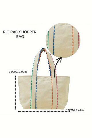Colorful Ricrac Detail Canvas Tote Bag