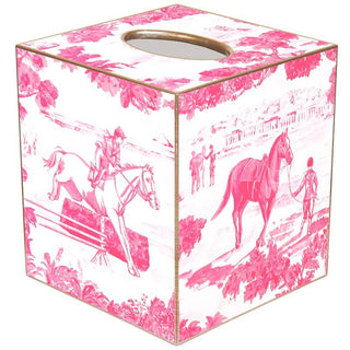 Equestrian Toile Pink Tissue Box Cover-Decor-[product_category]-Whatsoever Things