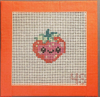 Smiling Strawberry Needlepoint Canvas | Bag Charm | Hand-Painted 14 mesh