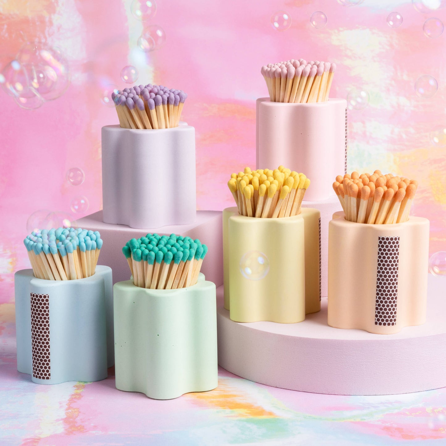 Pastel Flower Vessel with Colorful Matchsticks: Pink