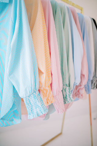 Smocked Cuff Boyfriend Shirt-Women's Long Sleeves-[product_category]-Whatsoever Things