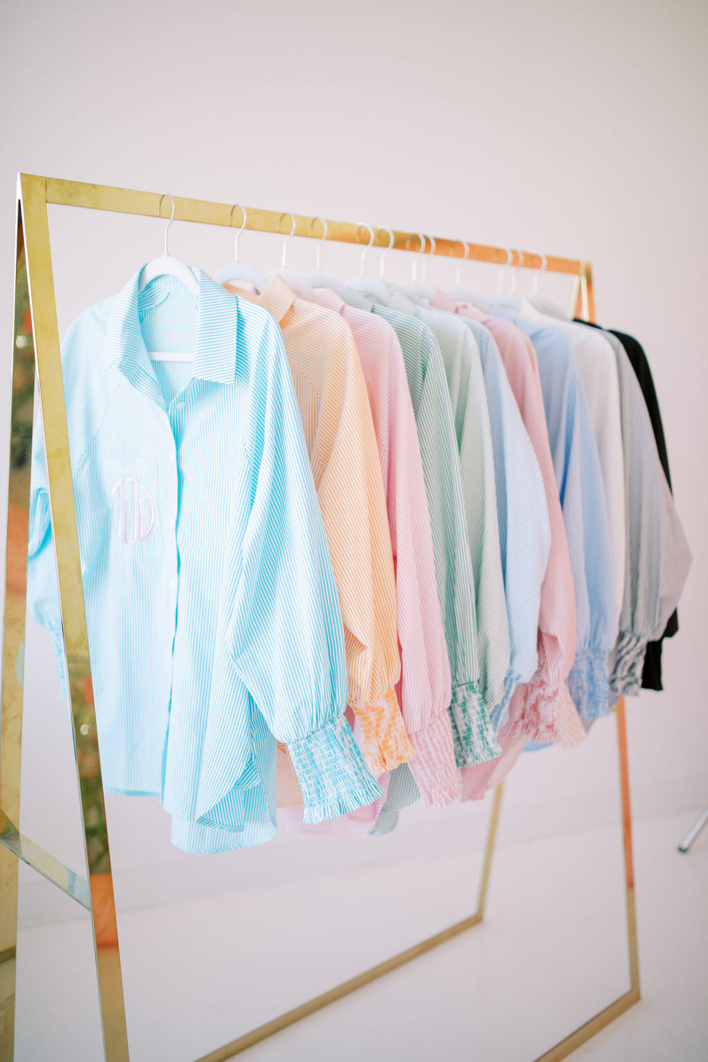 Smocked cuff boyfriend shirt