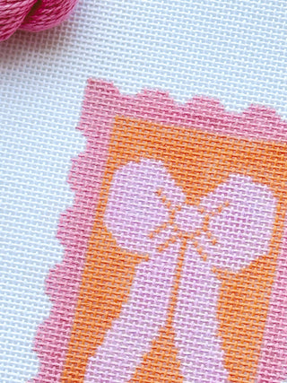 Pink Bow Needlepoint Canvas, 18 Mesh 2”x4” Design, Coquette Stamp Needlepoint Canvas, Bow Stamp Needlepoint Canvas