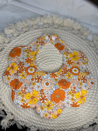 Children's Handmade Scalloped Baby Bib | Orange and Yellow Cotton Floral Baby Bib