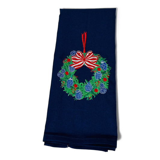 Towel - Chinoiserie Wreath with Ginger Jars - Red Bow