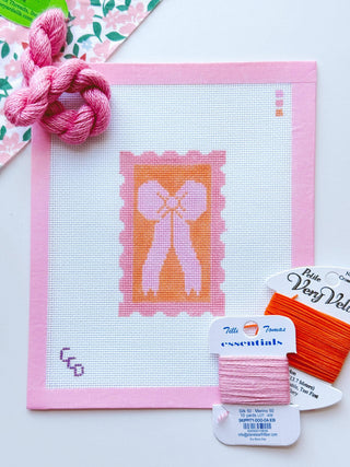 Pink Bow Needlepoint Canvas, 18 Mesh 2”x4” Design, Coquette Stamp Needlepoint Canvas, Bow Stamp Needlepoint Canvas