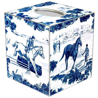 Equestrian Toile Blue Tissue Box Cover-Decor-[product_category]-Whatsoever Things