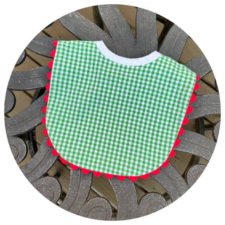 Gingham Baby Bib With Ric Rac (Kelly with Red)