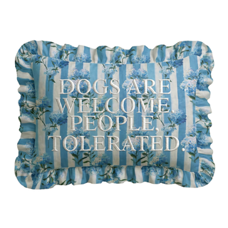 "Dogs Welcome" Ruffled Embroidered Pillow | Statement Pillow