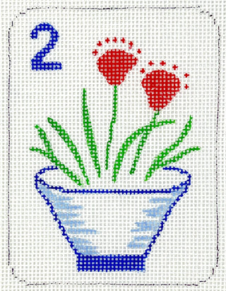 Mini Mahjong Tile Pot with Flowers Needlepoint Canvas