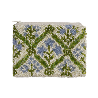 Blue Floral Beaded Coin Purse