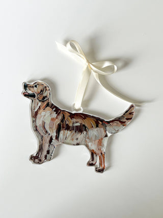 Golden Retriever Dark Acrylic Christmas Dog Ornament | Wreath Charm