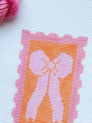 Pink Bow Needlepoint Canvas, 18 Mesh 2”x4” Design, Coquette Stamp Needlepoint Canvas, Bow Stamp Needlepoint Canvas