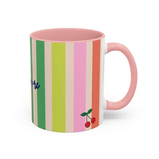 Colorful Striped Accent Coffee Mug, Navy – 'Joie de Vivre'