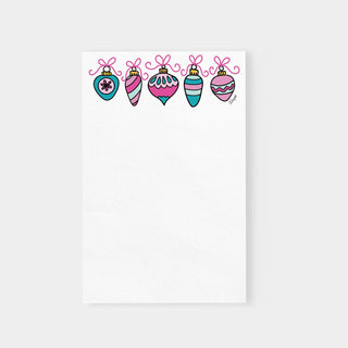 Merry & Bright Pink Bow Christmas Ornaments Notepad