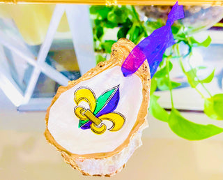 Decoupaged Fleur De Lis Oyster Shell Ornament-Ornaments-[product_category]-Whatsoever Things
