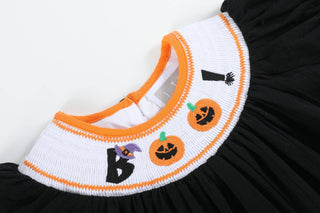 Black and Orange Boo Halloween Smocked Bishop Dress-Baby & Kids Clothing-[product_category]-Whatsoever Things