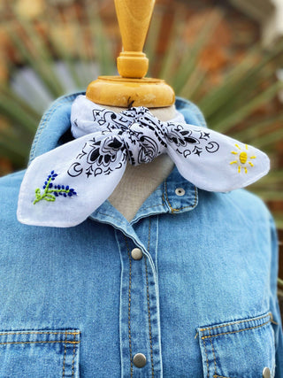 Embroidered Texas Bluebonnet Bandana-Accessories-[product_category]-Whatsoever Things