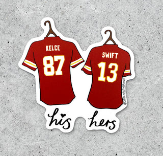 Taylor Swift and Travis Kelce Matching Jersey vinyl sticker-Stickers-[product_category]-Whatsoever Things