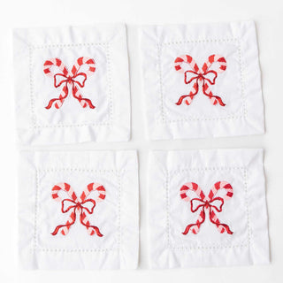 Candy Cane Embroidered Cocktail Napkins, Set of 4