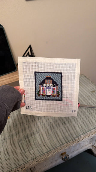 Mini Bookshop Hand-Painted Needlepoint Canvas