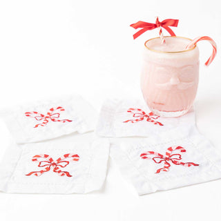 Candy Cane Embroidered Cocktail Napkins, Set of 4