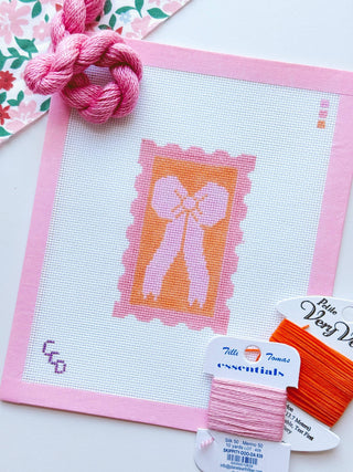Pink Bow Needlepoint Canvas, 18 Mesh 2”x4” Design, Coquette Stamp Needlepoint Canvas, Bow Stamp Needlepoint Canvas
