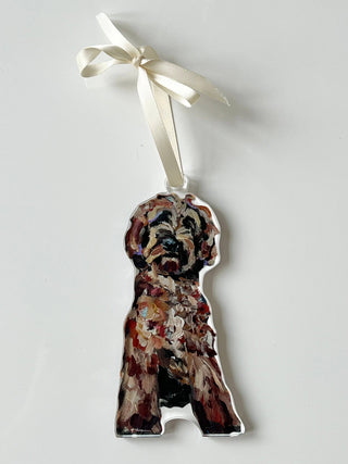 Red Goldendoodle Acrylic Christmas Dog Ornament | Wreath Charm
