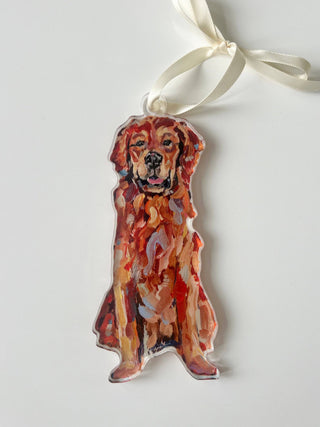 Golden Retriever Red Acrylic Christmas Dog Ornament | Wreath Charm