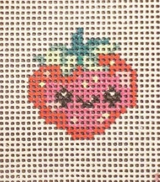 Smiling Strawberry Needlepoint Canvas | Bag Charm | Hand-Painted 14 mesh