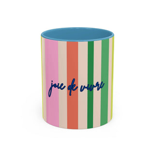 Colorful Striped Accent Coffee Mug, Navy – 'Joie de Vivre'