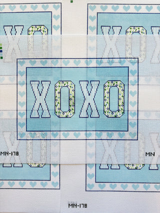 XOXO Block Letters on Blue Lumbar Pillow Needlepoint Canvas
