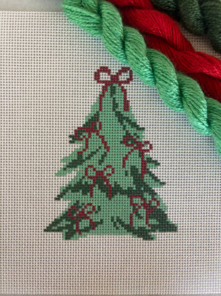 Red Bow Christmas Tree Needlepoint Canvas