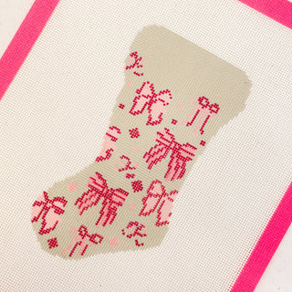 Hand-Painted Coquette Bow Mini Stocking Needlepoint Canvas