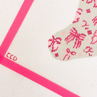 Hand-Painted Coquette Bow Mini Stocking Needlepoint Canvas