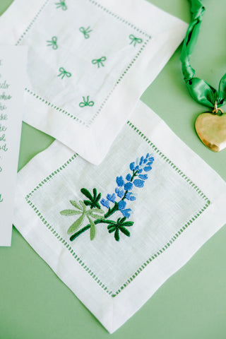 Green Bow Embroidered Cocktail Napkins (set of four)-Napkins-[product_category]-Whatsoever Things