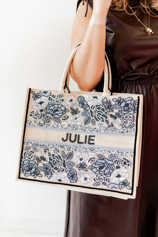 Blue Roses Hand-Beaded Tote (Four Week Delivery)-Bags-[product_category]-Whatsoever Things