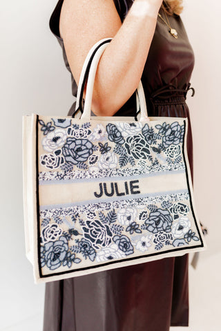 Blue Roses Hand-Beaded Tote (Four Week Delivery)-Bags-[product_category]-Whatsoever Things