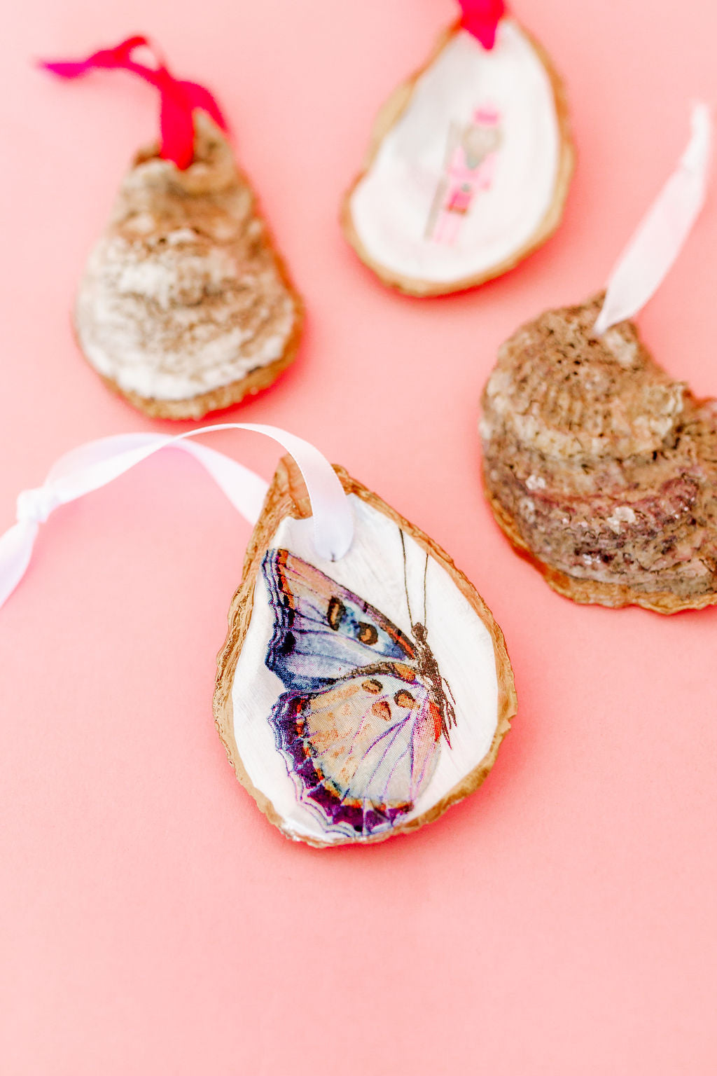 Decoupaged Butterfly Oyster Shell Ornament