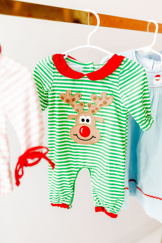 'Green Striped Deer' Baby Romper